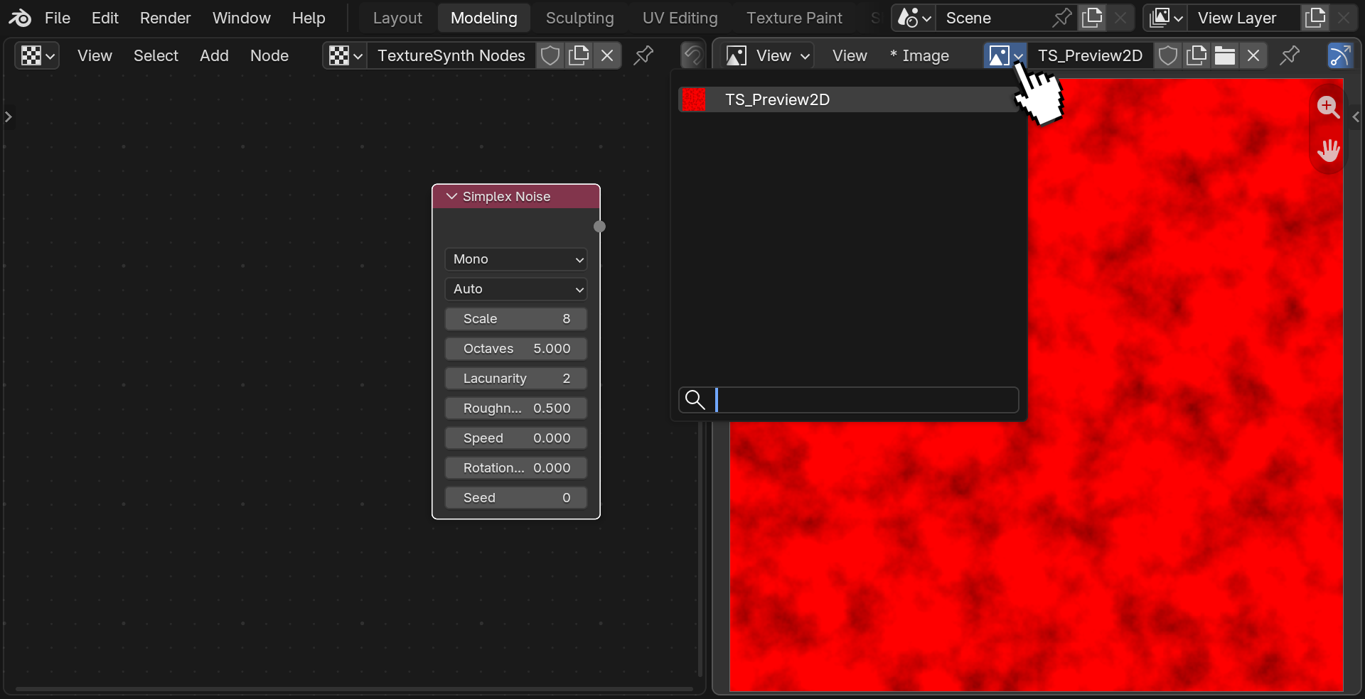 Split view: graph editor and image editor showing TS_Preview2d